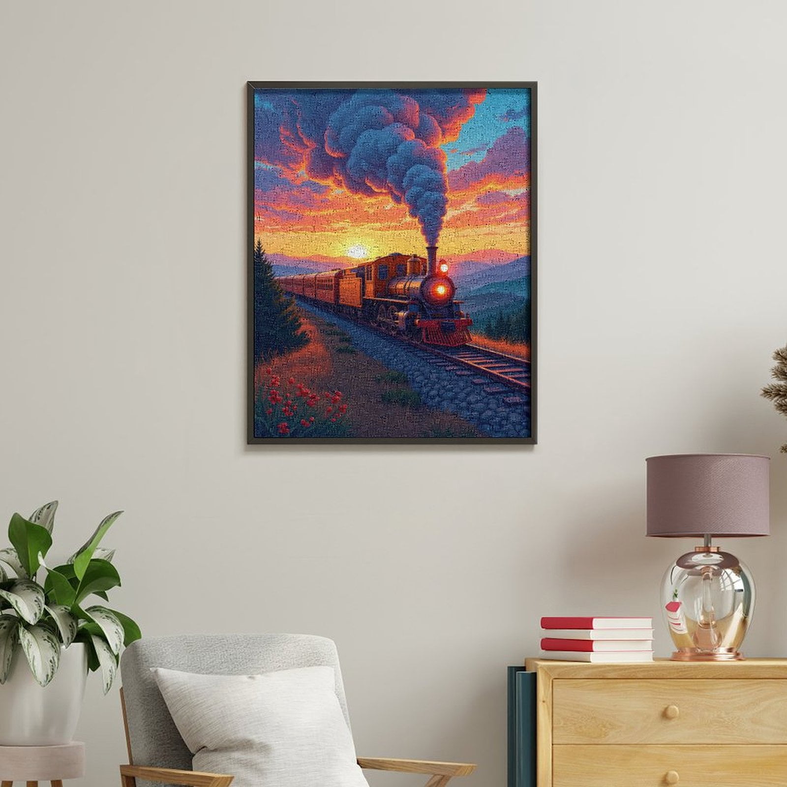 Paint by Numbers Kit for Adults, Train Sunset Scenic Journey Paint by Numbers, Easy Paint by Numbers Kit for Adults Beginner, DIY Adult Paint by Number Kits on Canvas, 12x16in Home Decor
