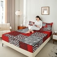 thumbnail image 4 of jejeloiu Patchwork Geometric Checkered Queen Sheet Sets,Leopard Zebra Print Flat Sheet,Red White Black Queen Fitted Sheet For Girls Kids,Ultra Soft Home Decor,4pcs, 4 of 7