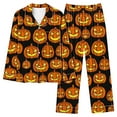 thumbnail image 2 of QIUOMBBP Womens Halloween Button Up Pajama Sets Long Sleeve Shirt and Wide Leg Bottoms Lounge Set Sleepwear, Black, XXL, 2 of 5