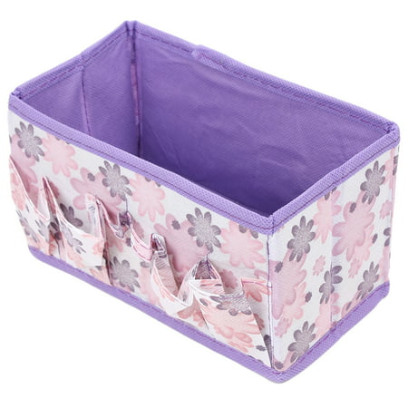 Folding Purple Floral Pattern Cosmetic Makeup Jewelry Storage Box Case
