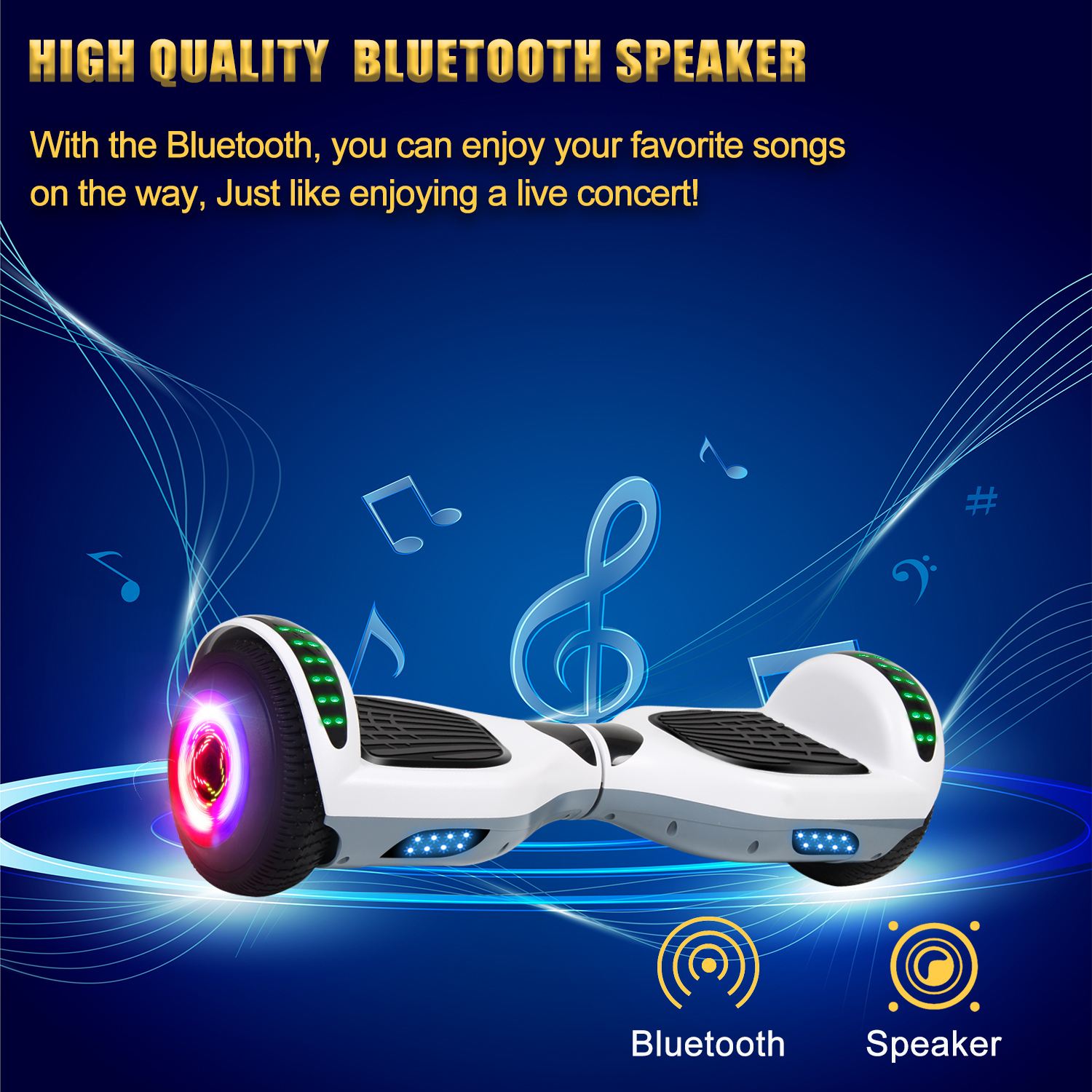 CBD Hoverboard 6.5 inch Self Balancing Hoverboard with LED Lights and Bluetooth Hoverboard for Adults and Kids Gift White - image 5 of 7