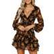 thumbnail image 4 of Vestido corto con escote en V profundo ANGGREK Estampado floral Manga larga Amarillo, 4 of 8