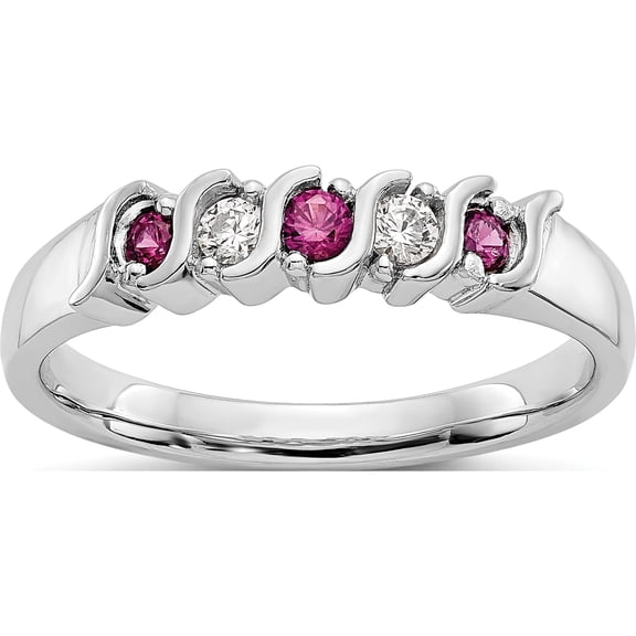 Jewelry by Sweet Pea 10K White Gold 1/10 carat Diamond and Ruby 5-Stone Band
