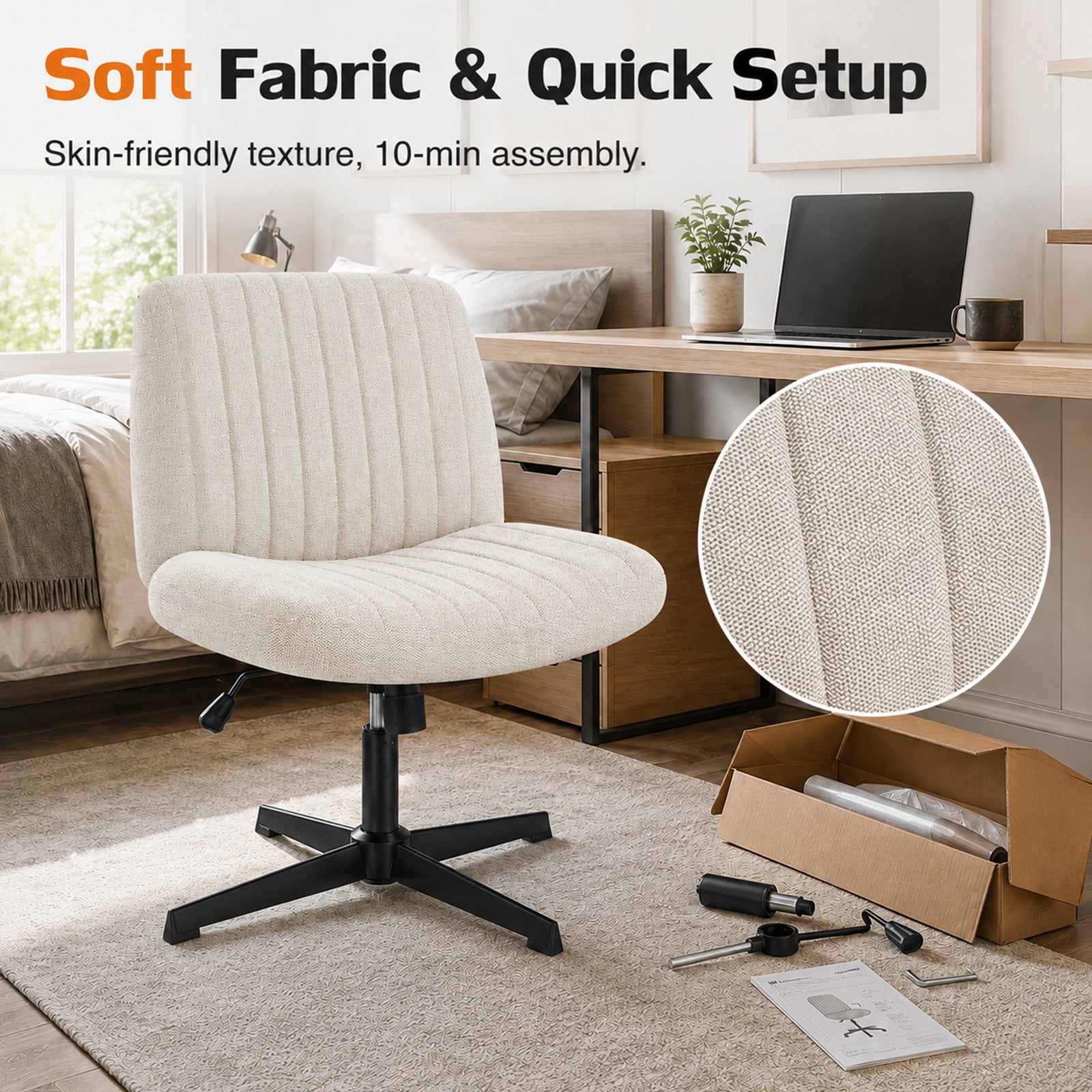 Alvantor Criss Cross Office Chair, No Wheels Armless Swivel, Wide Seat Criss Cross Chair for Home Office & Reading Room