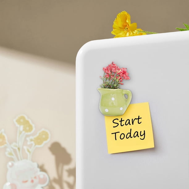 Mini pegatinas magnéticas para refrigerador con forma de florero de cerámica | Set de decoración 3D para refrigerador con fuerte adherencia | Bonitos imanes portátiles pequeños para refrigeradores,