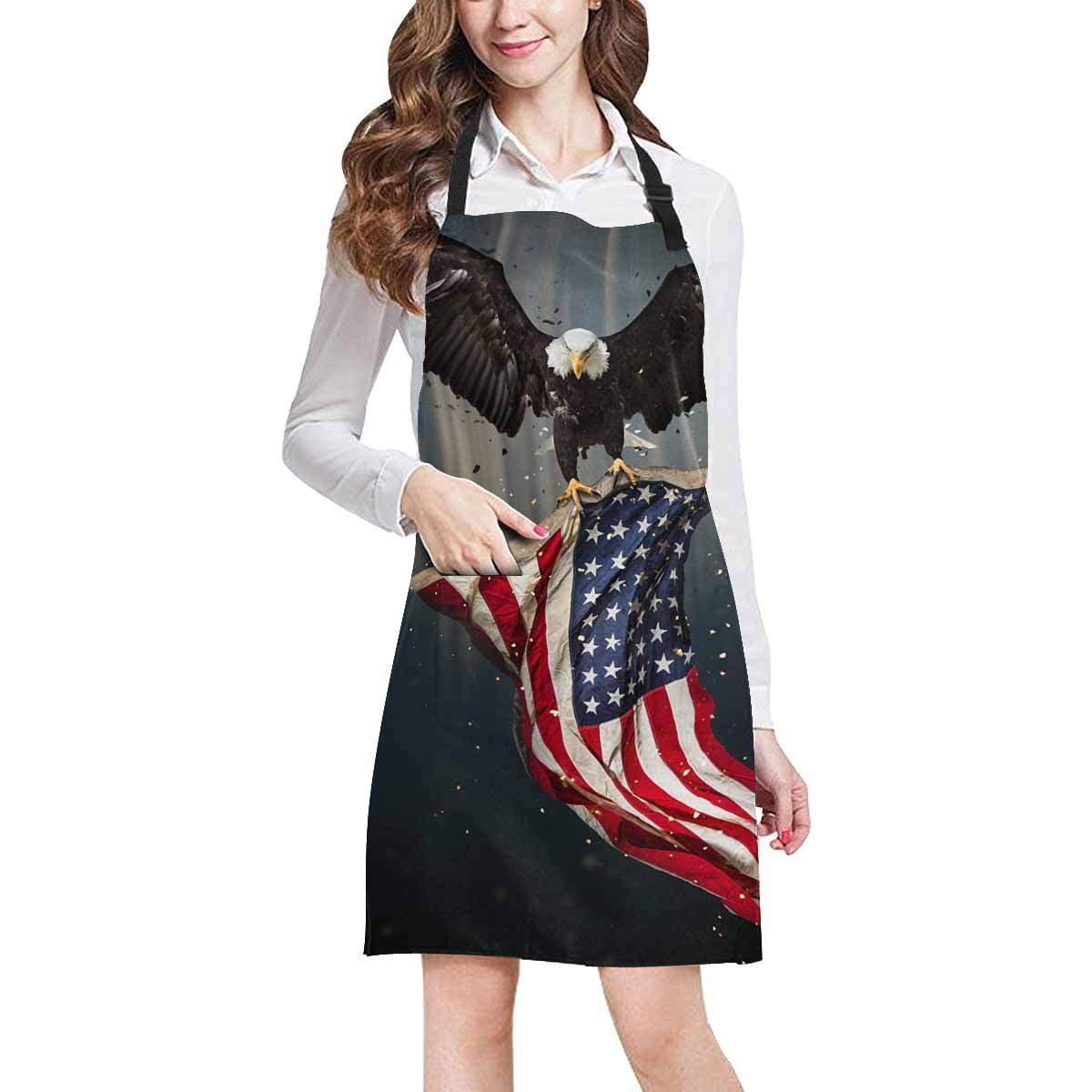 ASHLEIGH Cool Flying American Bald Eagle Home Kitchen Apron for Women Men with Pockets, Unisex Adjustable Bib Apron for Cooking Baking