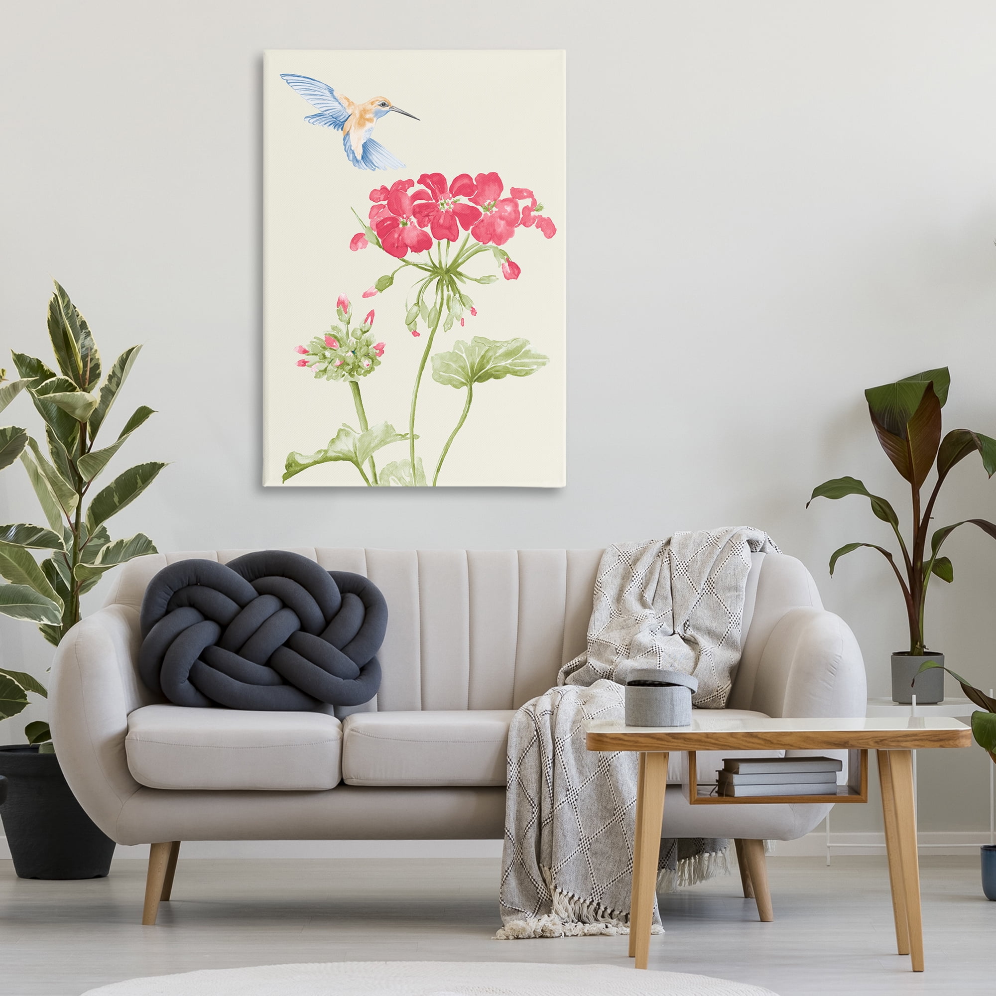 Stupell Industries Geraniums & Hummingbird Botanical & Floral Painting Gallery Wrapped Canvas Art Print Wall Art, 30 x 45