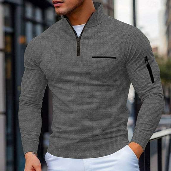 SEAOPEN Mens 1/4 Zip Henley Shirts Long Sleeve Spring Casual T-Shirts Solid Color Soft Basic Tops Dark Gray L
