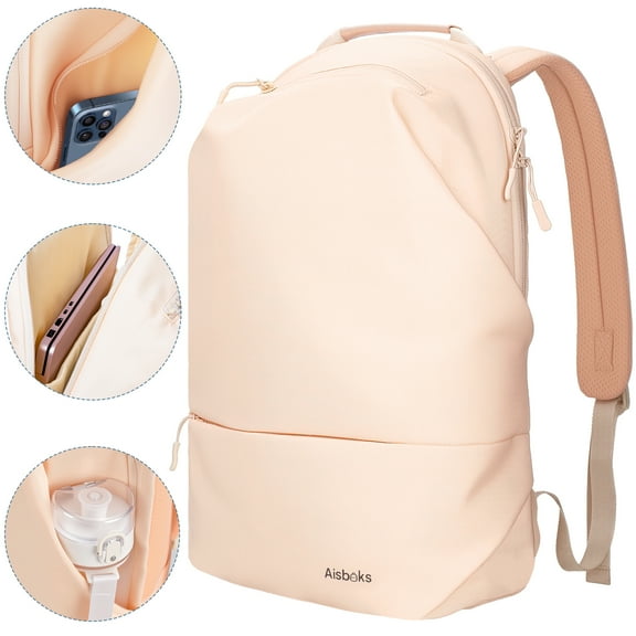 Aisboks Laptop Backpack for Women,Fits 15.6 16 Inch Laptops,Lightweight Travel Backpack, Carry On School Bag,Blush Pink