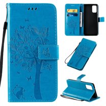 Dteck Case for Samsung Galaxy S20 FE (6.5 inches),Tree Patterned Magnetic Leather Strap Wallet Card Holder Flip Cover Protective Shockproof Kickstand S20 FE 5G Phone Case ,Blue