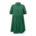 thumbnail image 6 of Dolkfu Green Summer&Fall Dresses for Women Mini Retro Short Sleeve Collared Dresses Relaxed Fit Modern Solid Refined Shirt Dress Army Green,L, 6 of 6
