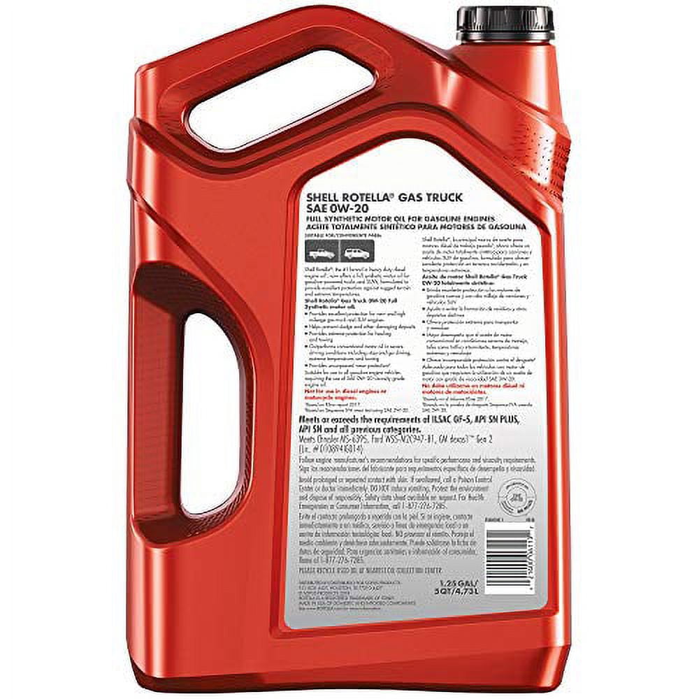 Shell Rotella Gas Truck Full Synthetic Motor Oil 0W-20, 5 Quart