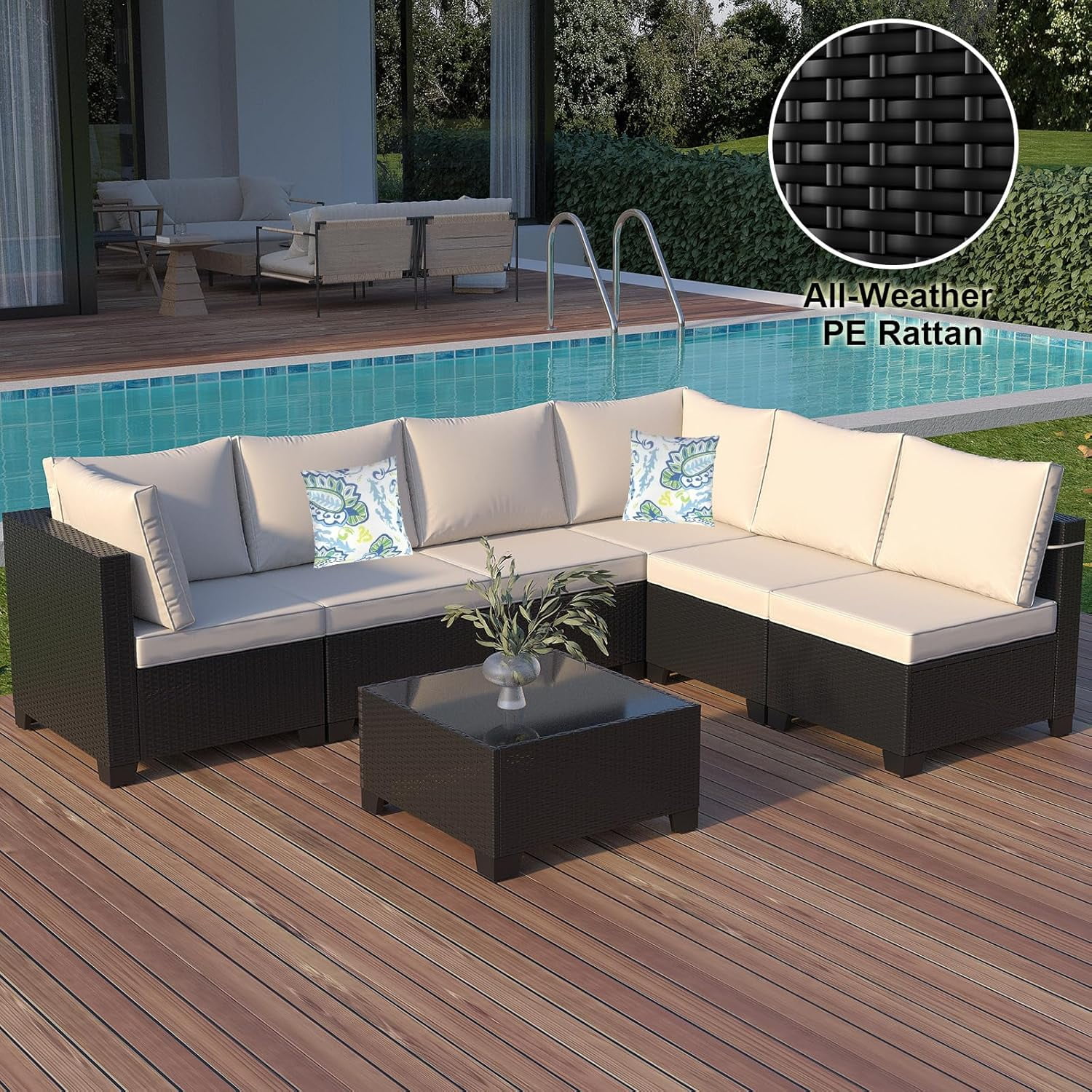 Ainfox 7-Piece Outdoor Patio Furniture Sofa Set, Rattan Ainfox 7-Piece Outdoor Patio Furniture Sofa Set, Rattan