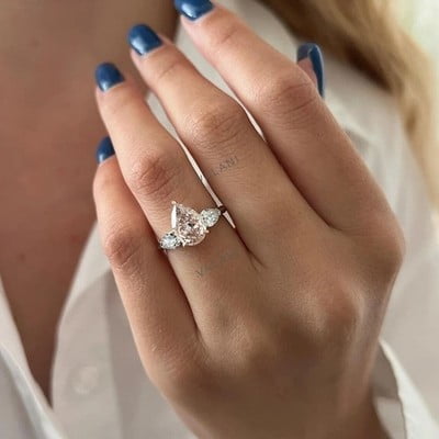 1.20 Ct Lab Grown Diamond Ring 14K White Gold Pear Cut Solitaire Dainty