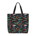 thumbnail image 1 of Disketp Hand Drawn Colorful Fishes Bolsa Tote de Lona para Mujer, Bolso de Hombro y Cruzado con Cierre de Cremallera, 1 of 7