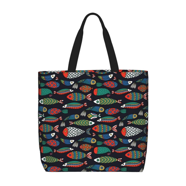 Disketp Hand Drawn Colorful Fishes Bolsa Tote de Lona para Mujer, Bolso de Hombro y Cruzado con Cierre de Cremallera
