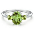 thumbnail image 3 of Gem Stone King 10K White Gold Green Peridot 3-Stone Ring for Women | 1.66 Cttw | Oval 8X6MM | Gemstone August Birthstone | Size 9, 3 of 6