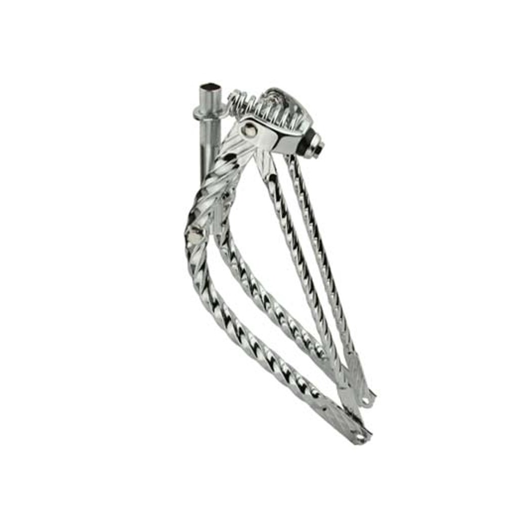 20" Bent Square Twisted Spring Fork 1" Chrome. Bike fork, bicycle fork
