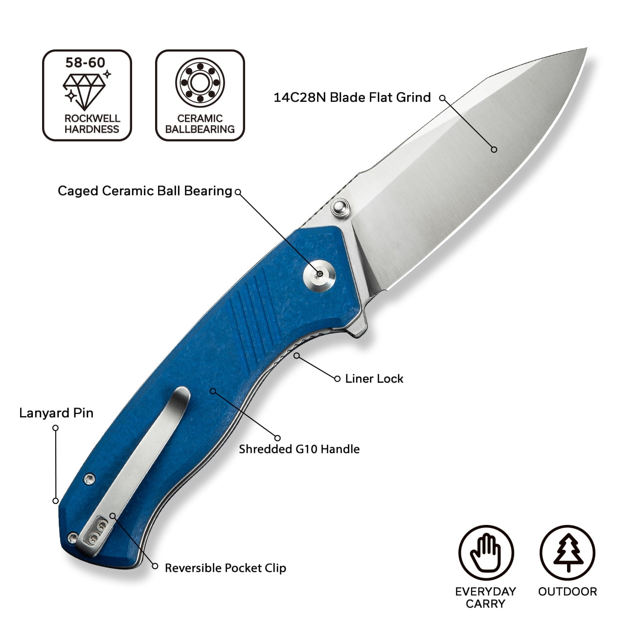 CIVIVI Placoid Pocket Knife, Folding Knife with 3.67" 14C28N Blade G-10 Handle C23079-2