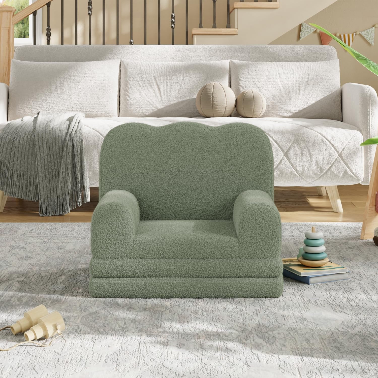 Home Kids Couch, 2-in-1 Convertible Toddler Sofa Chair, Soft Fold Out Couch Lounger for Kids, Comfy Children's Sofa Bed for Playroom