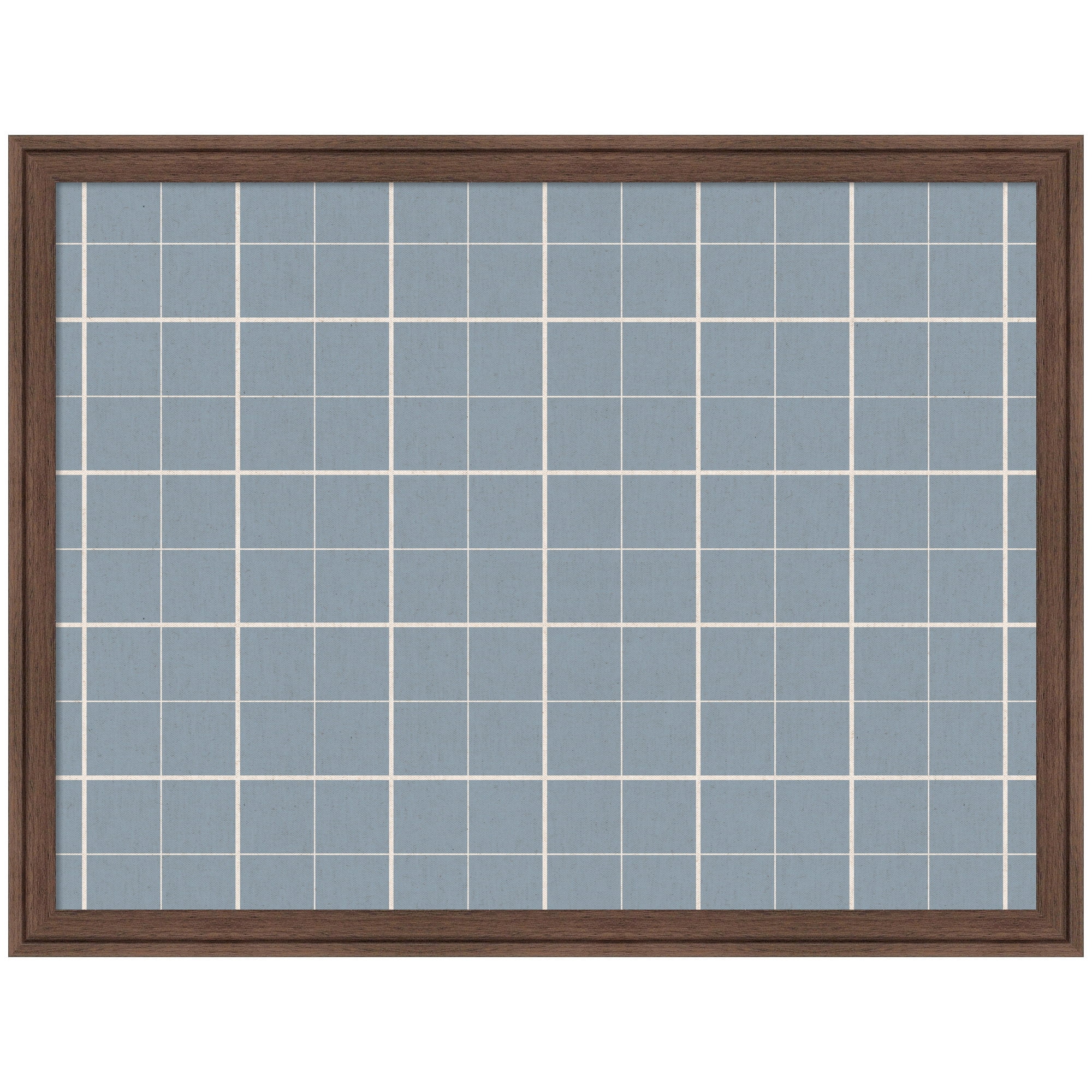Kate and Laurel Framed Fabric Pinboard 26 x 20, Light Blue Plaid Printed Linen Classic Bulletin Board for Use as a Vision Board or Wall Organization, Florence Medium Brown Frame