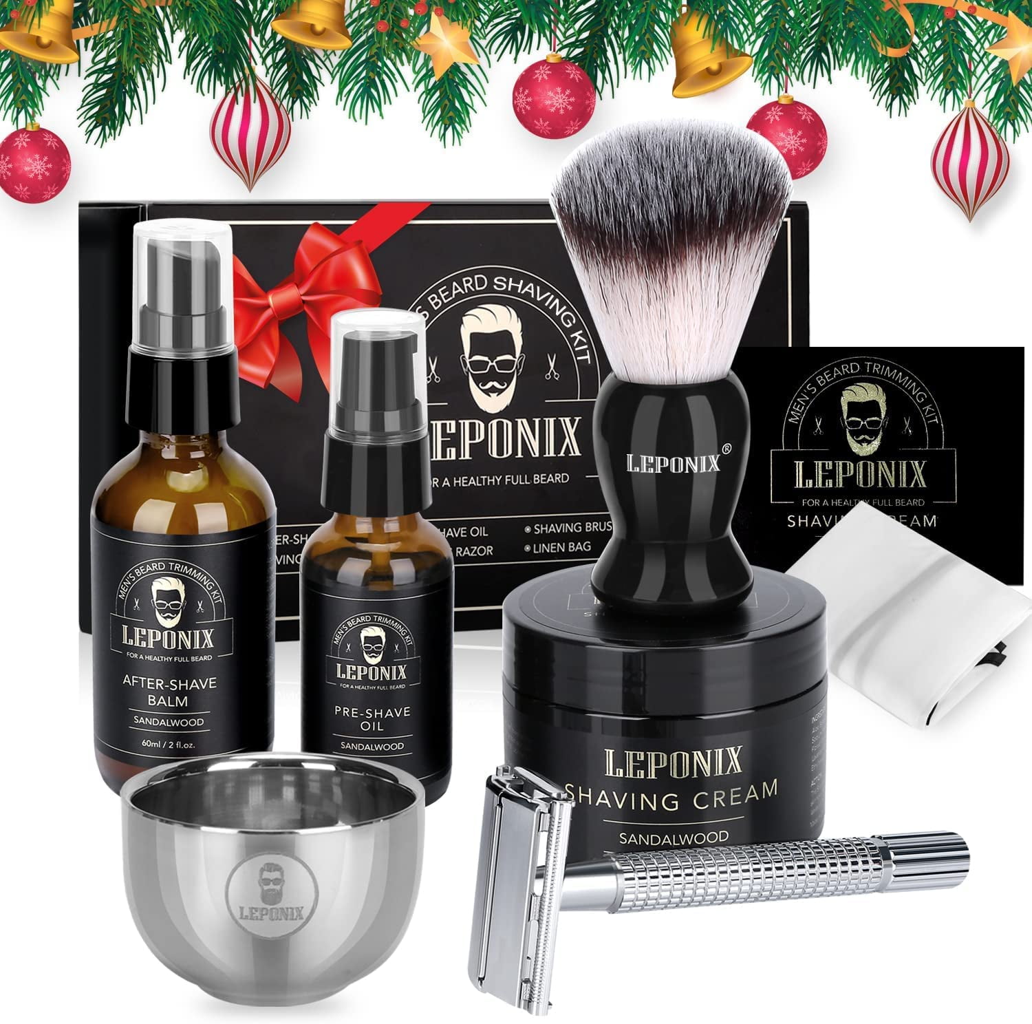 LEPONIX Shaving Kit for Men with Safety Razor, Sandalwood Cream