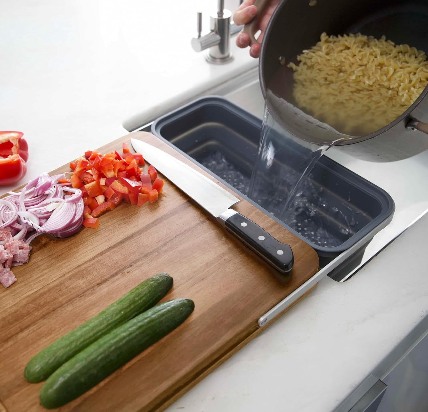 TidyBoard Meal Prep System - Acacia Cutting Board - The Quick & Easy Meal Prep Solution, Teal