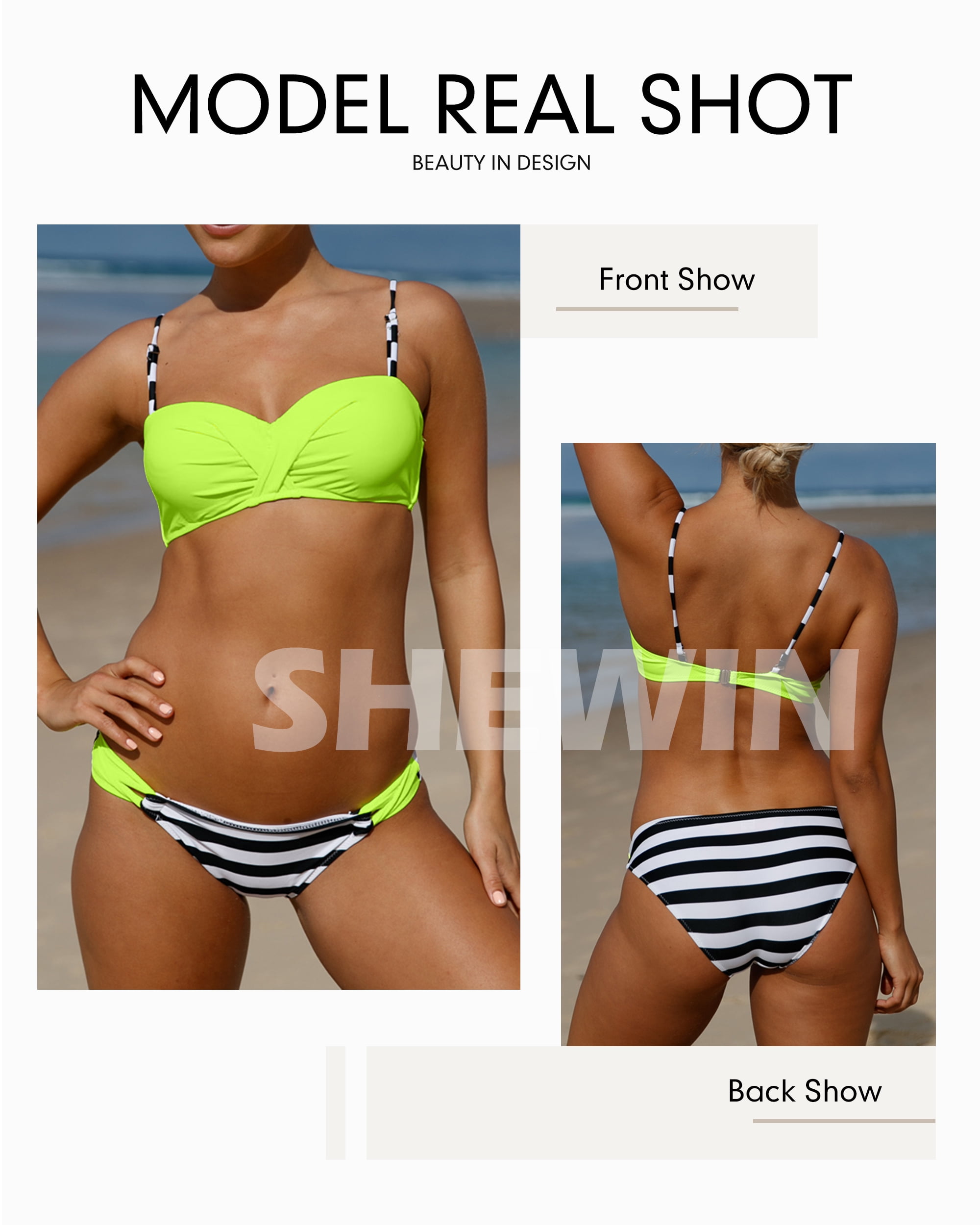 SHEWIN Womens Bikini Swimwear Set 2 piece Bikinis Shoulders Push Up Bathing  Suits Yellow 