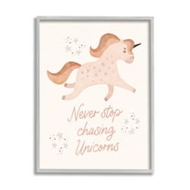 Stupell Never Stop Chasing Unicorns Phrase Fairy Tales & Fantasy Painting Gray Framed Art Print Wall Art