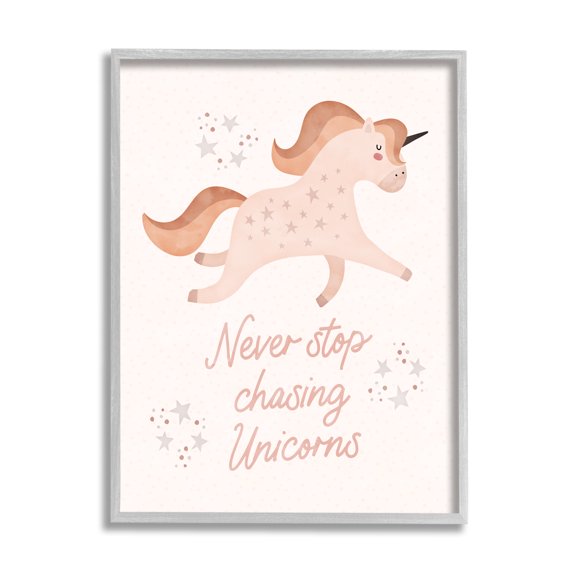 Stupell Never Stop Chasing Unicorns Phrase Fairy Tales & Fantasy Painting Gray Framed Art Print Wall Art
