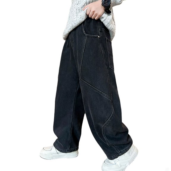 CAIXIA Boys Baggy Jeans Kids Wide Leg Washed Denim Pants Oversized Husky Long Trousers Elastic Wasit Streetwear Preppy Clothes