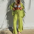 thumbnail image 2 of 2DXuixsh Petite Pant Suits for Women Dressy Women 2 Piece Outfits Casual Long Sleeve Loose Fit Button Shirts Blouses Tops Wide Leg Long Pants Sets Jumpsuit Women Wedding Polyester Green Xl, 2 of 9
