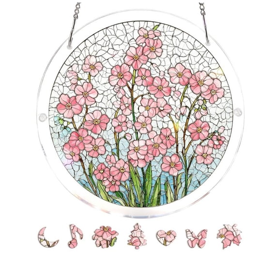 Acrylic Window Hanging – 7 Inch Suncatcher Puzzle Decor, 83 Piece Colorful Glass Style, DIY Craft for Home or Gift