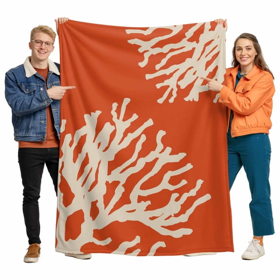 Sea White Coral Orange Flannel Blanket for Bed,Travel and Camping, Marine Background Modern Art Super Soft Cozy Blanket for All Seasons 50"x60"