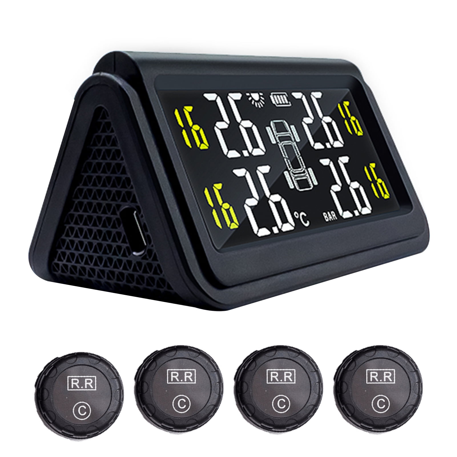 Auto Security Alarm Systems Tire Pressure Monitoring System with 4 External Sensors HD Large Screen Display 4 Tires Pressure and Temperature DEEWAZ Wireless TPMS Solar Powered 
