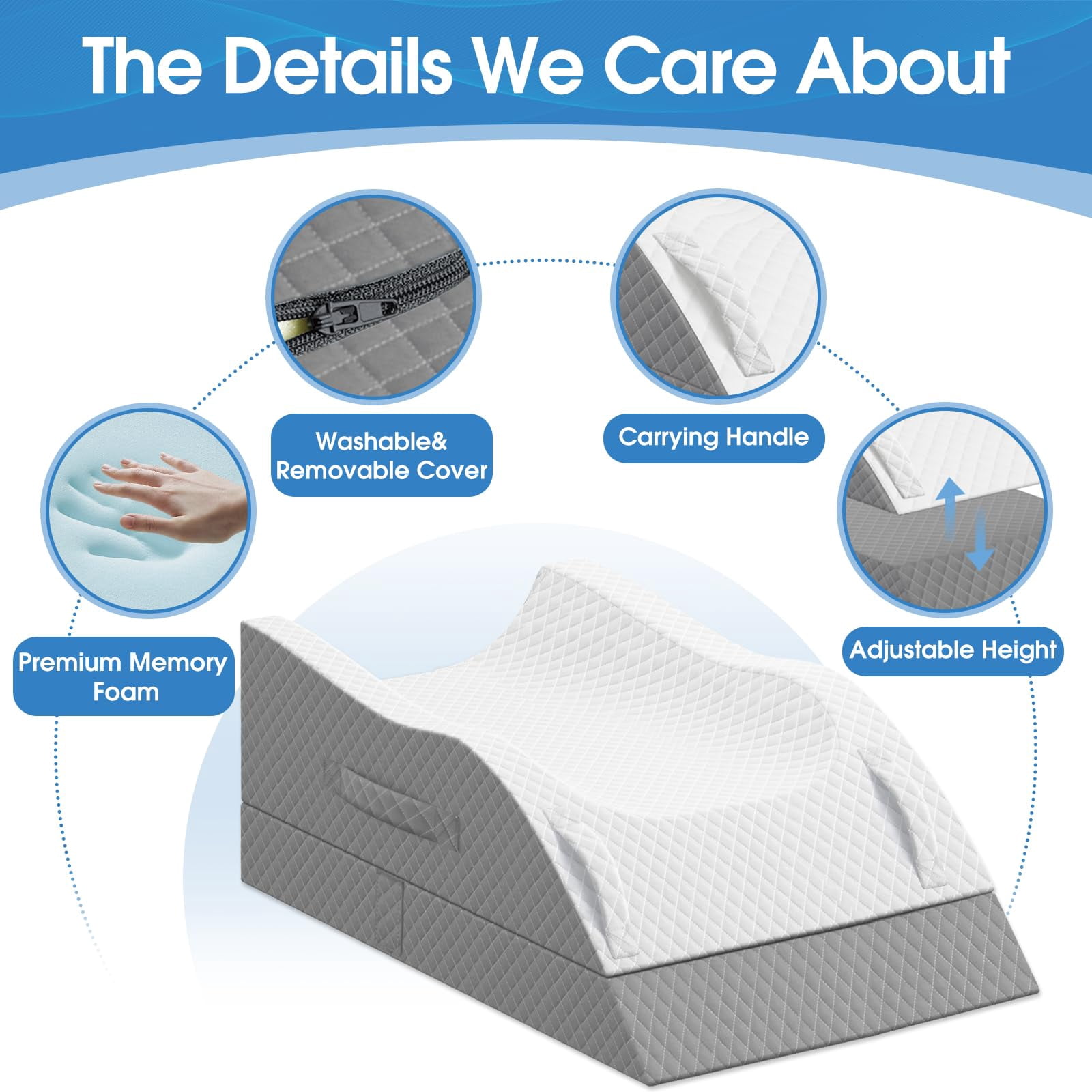 Elevation Pillows For Leg After  Memory Foam Adjustable Wedge Pillow Injury Or Rest Ankle Sleeping Grey/double