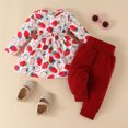 thumbnail image 2 of Odeerbi Girls Dress Baby Girls Clothes Toddler Kids Clothes Strawberry Long Sleeve Shirt Trousers Pants 2024 Casual Suit Red, 2 of 9