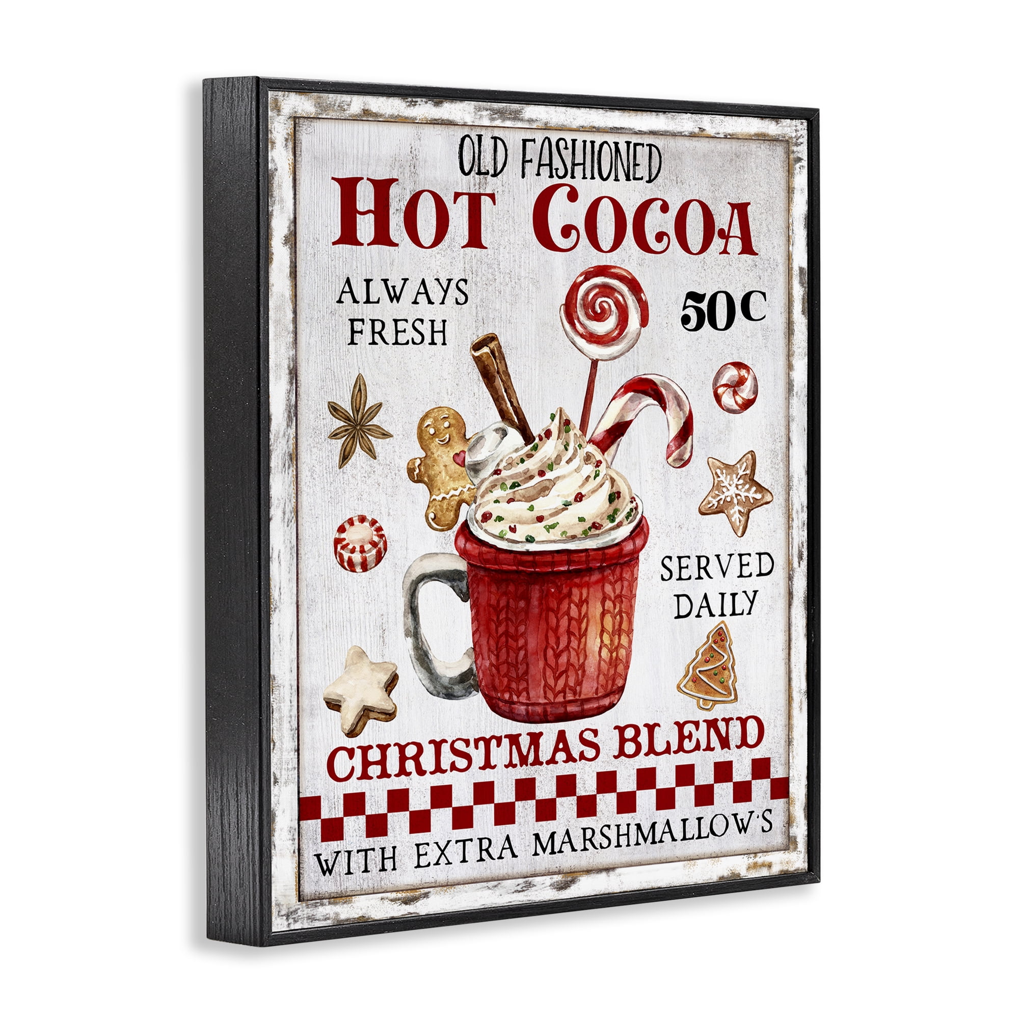 Stupell Industries Vintage Hot Cocoa Holiday Painting Black Framed Art Prints Wall Art, 24 x 30