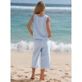 thumbnail image 5 of EASYBRAUS Women Cotton Two Piece Summer Outfit Striped Tank Top Cropped Pants Set, 5 of 6