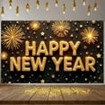 thumbnail image 3 of Golden Glitter Happy New Year Banner Fireworks Design New Year Display Star Pattern Shiny 3D Letters Festive Backdrop for New Year Party Holiday Celebration Indoor Decoration, 3 of 9