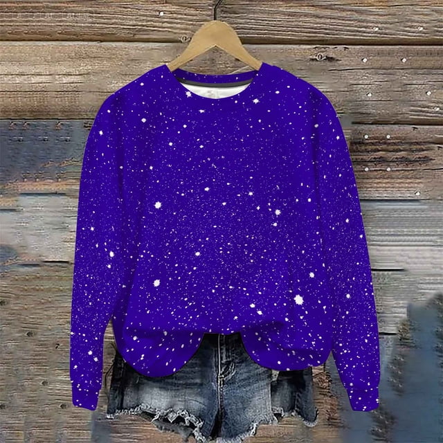 Heisall Womens Sweatshirts Long Sleeve Round Neck Loose Casual Sporty Lightweight Shiny Print Spring Autumn 2025 New Arrival Fashionable