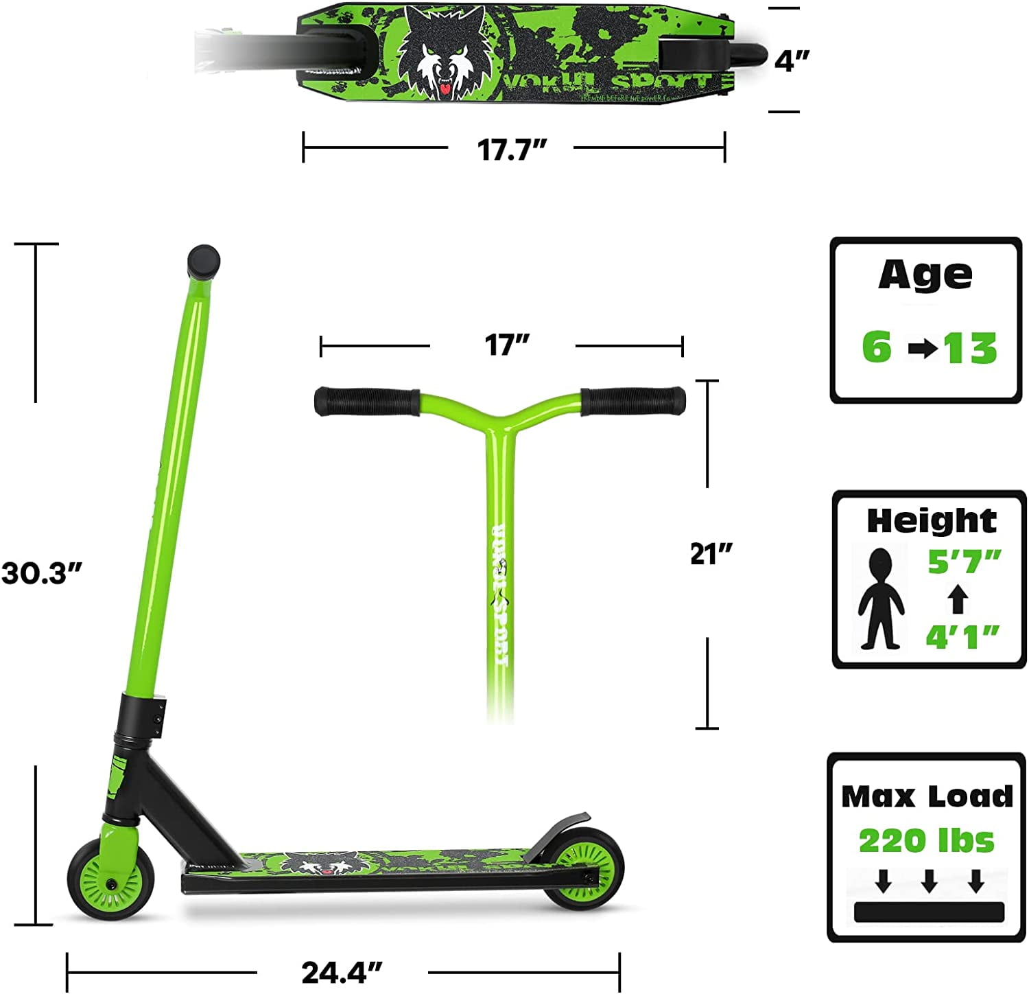 Trigger Tricks 55 Black freestyle scooter for young beginner riders.