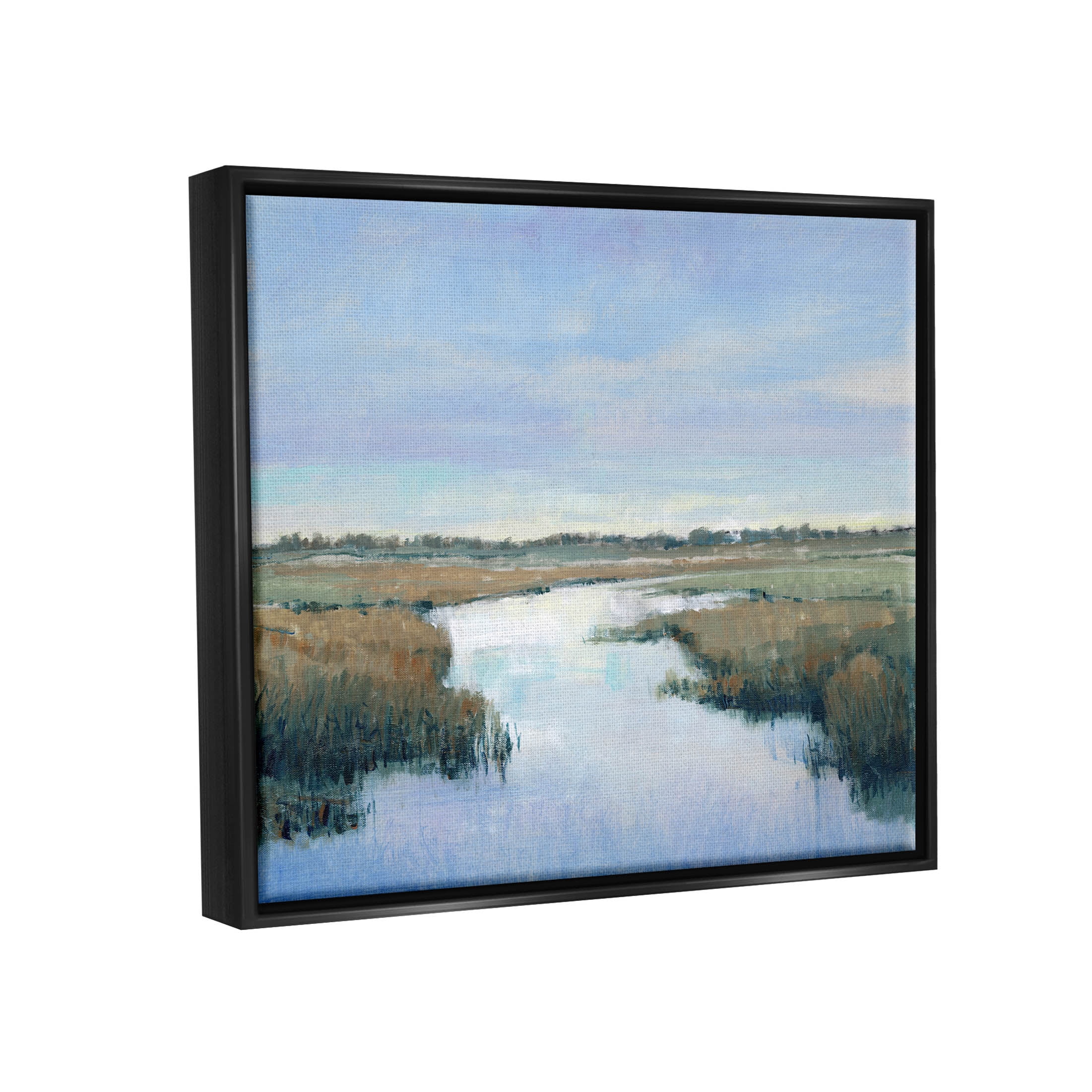 Stupell Industries Rural River Countryside Marsh Landscape Painting Jet Black Floating Framed Canvas Print Wall Art, Design by Tim OToole