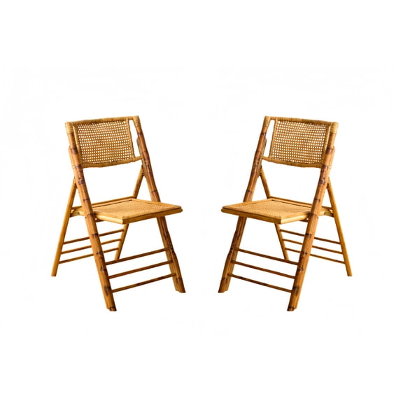 zolooky FSC Certified Bamboo Rattan Folding Chair, Foldable Vintage Dining Chair with 330lb Capacity Handcrafted for Living Room Patio Garden Balcony Wedding, Indoor/Outdoor(Antique Brown)(Set of 2)