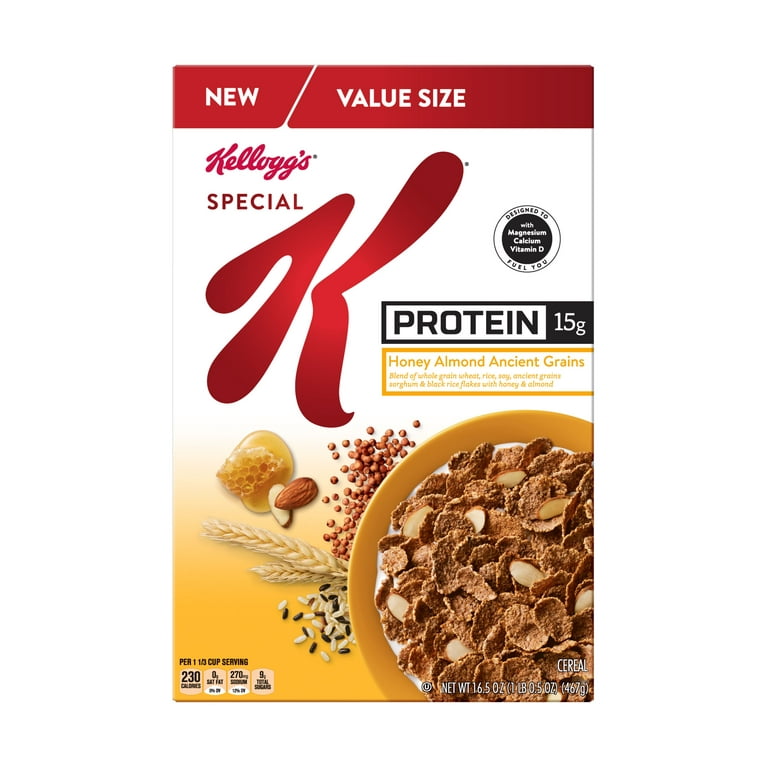 Kellogg's Special K Protein, Breakfast Cereal, Honey Almond Ancient Grains,  Value Size, 16.5 Oz 