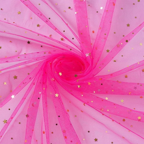 XmhyTop-A 1 yarda de tela de tul brillante con lentejuelas de estrellas y lunas para fondos de fiesta, red para faldas de tutú y fondos de fotomatón, poliéster duradero, rosa oscuro