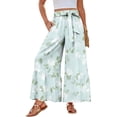 thumbnail image 2 of Womens Wide Leg Palazzo Pants Elastic High Waist Ties Ruffle Hem Baggy Trousers with Pockets Mint Green S, 2 of 4
