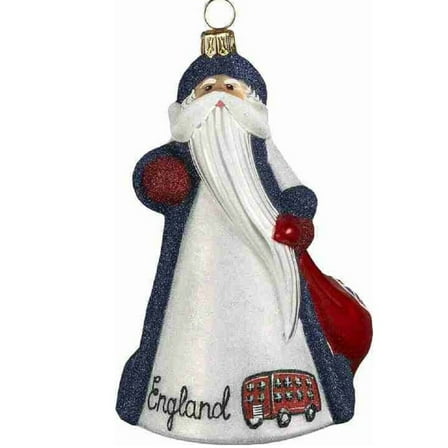 Santa in London England Polish Blown Glass Glitterazzi Christmas Ornament