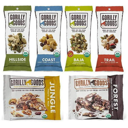 Gorilly Goods Paleo-Organic-Raw-Vegan Trail Mix Individual Snack Packs - VARIETY PACK: Hillside, Coast, Baja, Trail, Jungle & Forest (6 Count - 1 Pack of Each Flavor) Pack of
