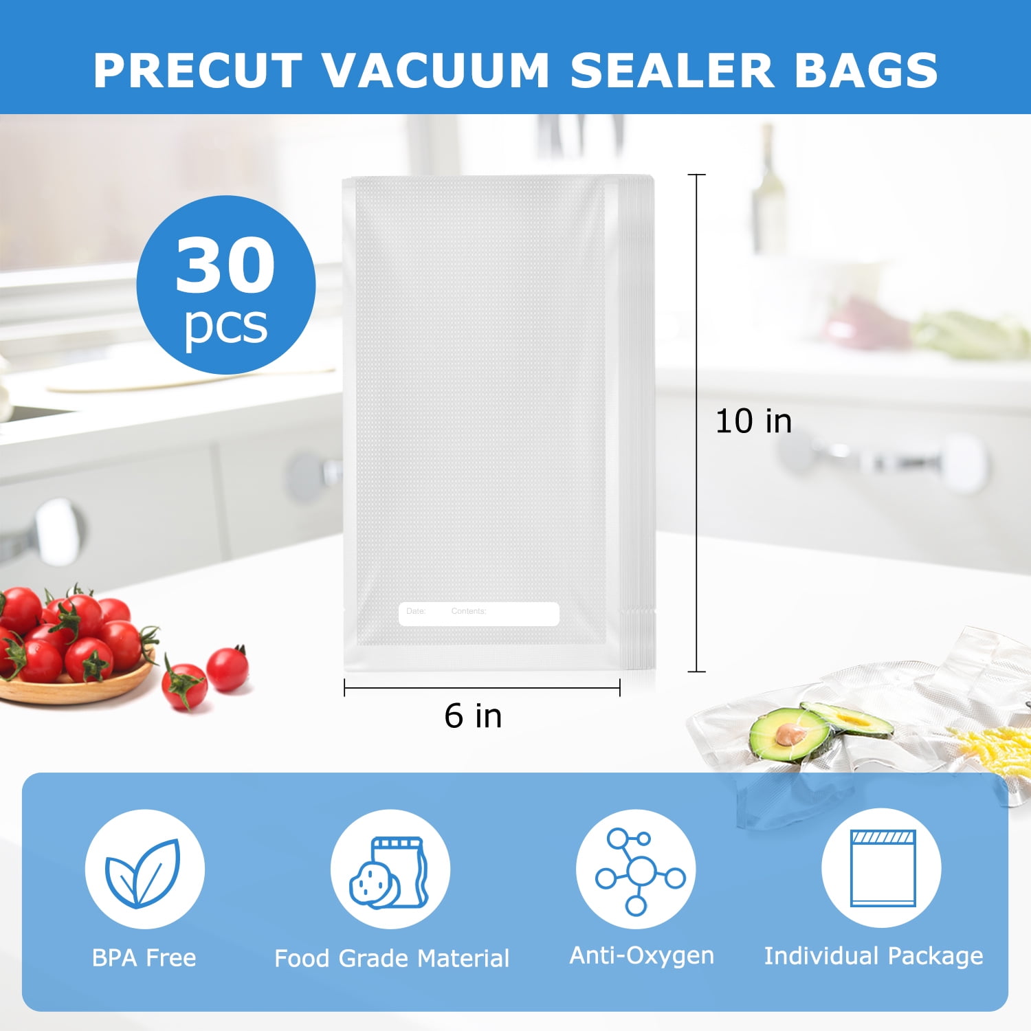 Mainstays Pre-Cut Vacuum Seal Bags, 1 Pint , 30 Count , Clear